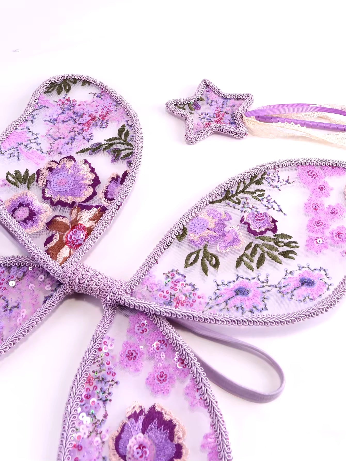 Handcrafted, Embroidered Fairy Wings & Matching Wand - perfect for photoshoot/cake-smash/fairy birthday