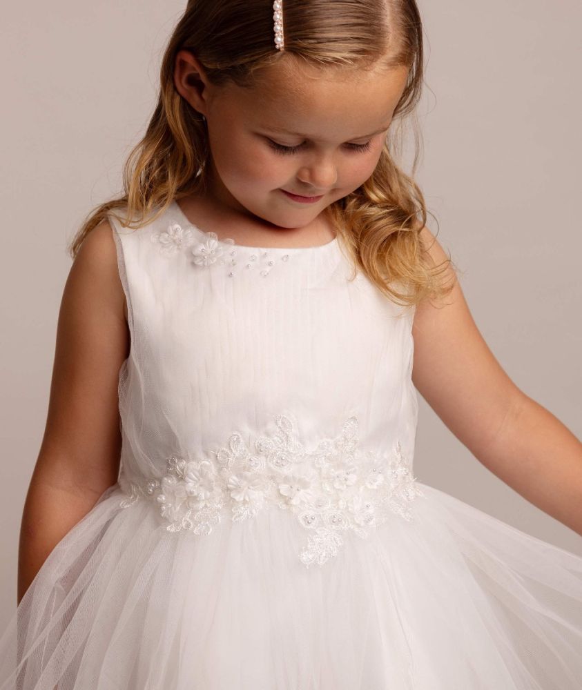 Alexia - Girls Ivory Flower Girl Dress with faux pearl detail