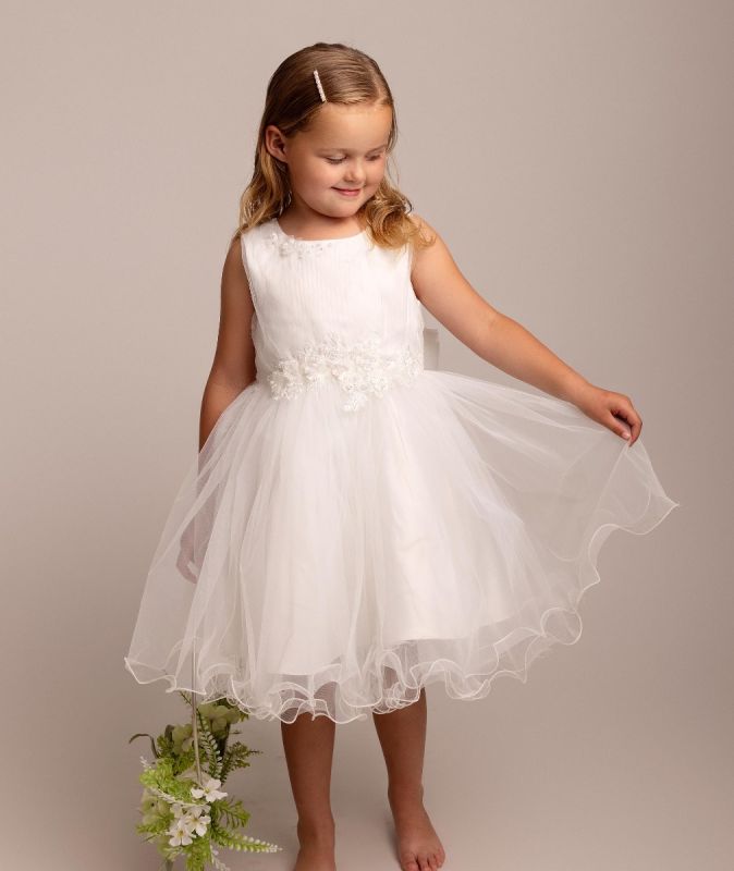 Alexia - Girls Ivory Flower Girl Dress with faux pearl detail