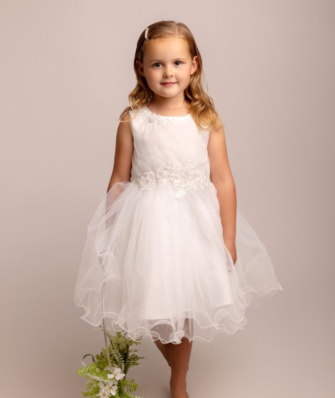 Alexia - Girls Ivory Flower Girl Dress with faux pearl detail