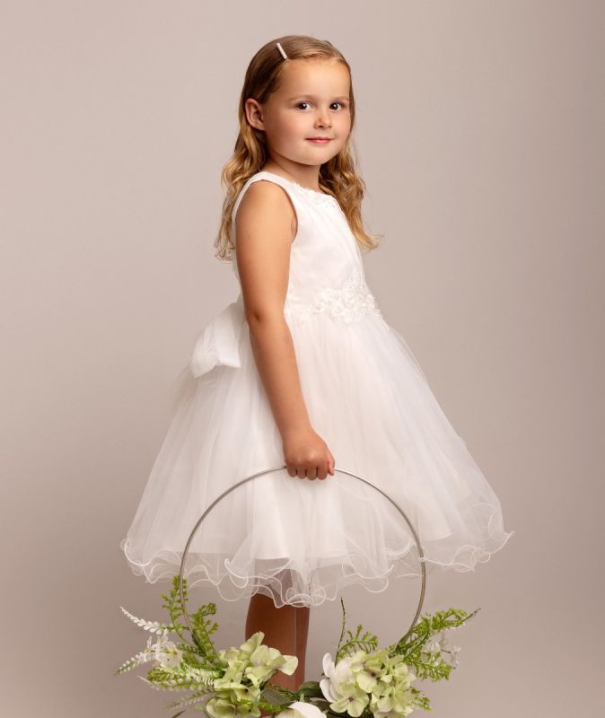 Alexia - Girls Ivory Flower Girl Dress with faux pearl detail