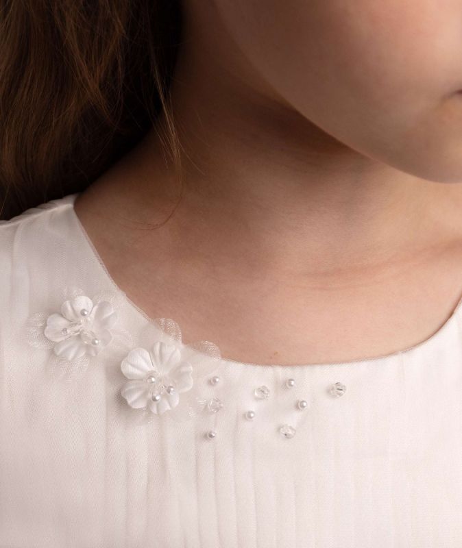 Alexia - Girls Ivory Flower Girl Dress with faux pearl detail