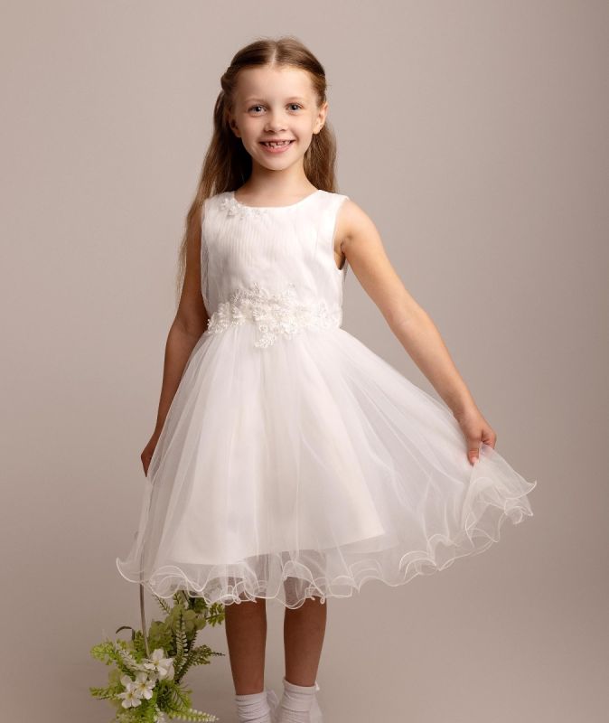 Alexia - Girls Ivory Flower Girl Dress with faux pearl detail