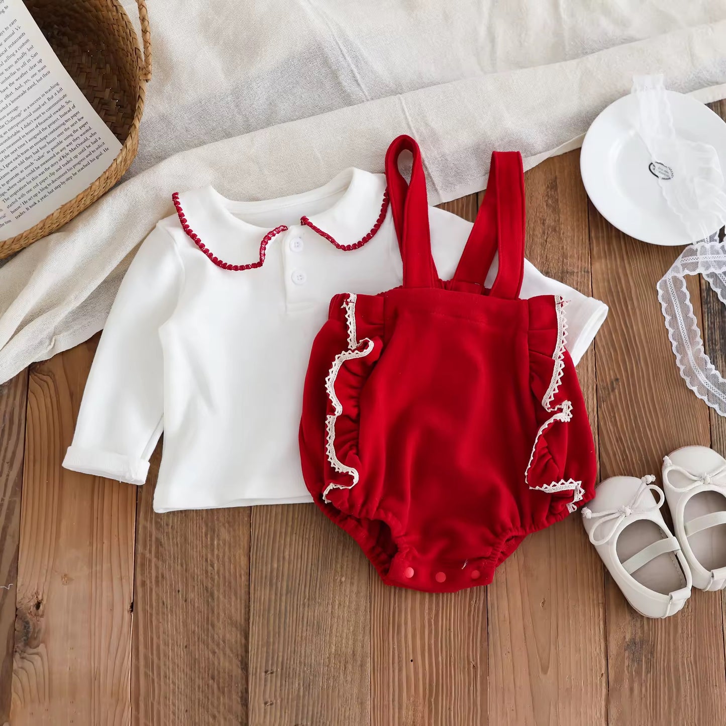Girls Red Romper 2 Piece/Romper & Top - 2 Designs