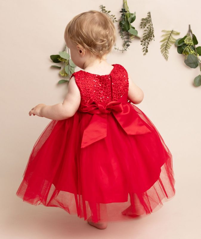Girls Red Sparkly Sequin Tulle Dress