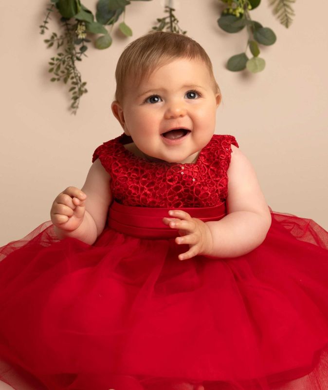Girls Red Sparkly Sequin Tulle Dress