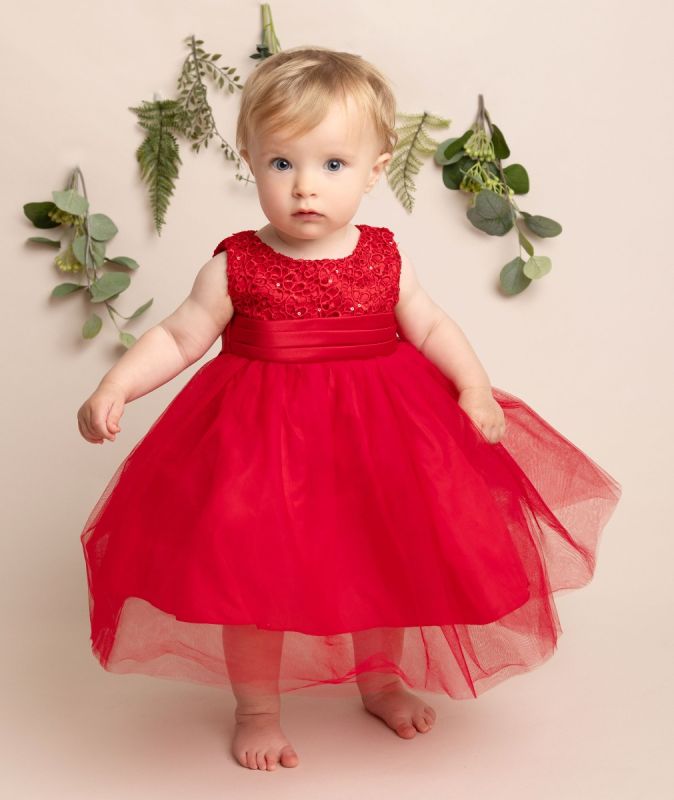 Girls Red Sparkly Sequin Tulle Dress