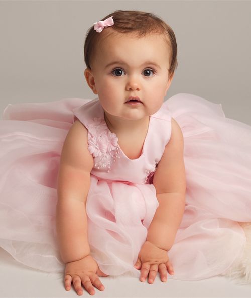 Cristalle - Baby Girls Tulle Party/Flower Girl/Cake Smash Birthday Dress - Available in White/Ivory or Baby Pink
