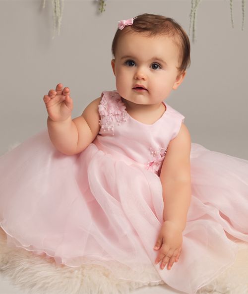 Cristalle - Baby Girls Tulle Party/Flower Girl/Cake Smash Birthday Dress - Available in White/Ivory or Baby Pink