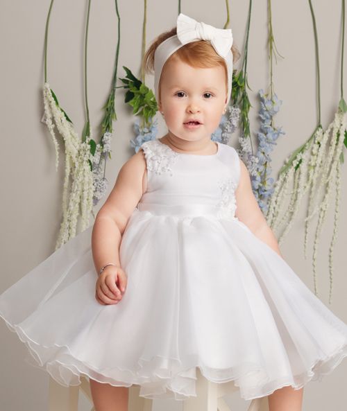 Cristalle - Baby Girls Tulle Party/Flower Girl/Cake Smash Birthday Dress - Available in White/Ivory or Baby Pink
