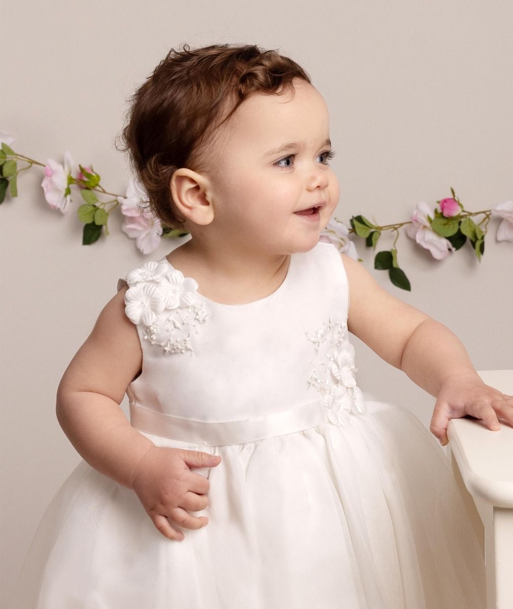 Cristalle - Baby Girls Tulle Party/Flower Girl/Cake Smash Birthday Dress - Available in White/Ivory or Baby Pink