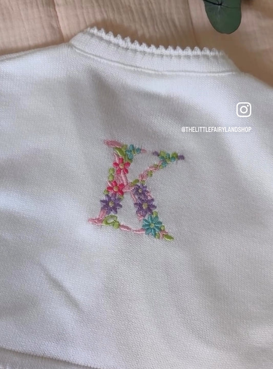 Girls Personalised White Cardigan/Bolero with Pearl Button