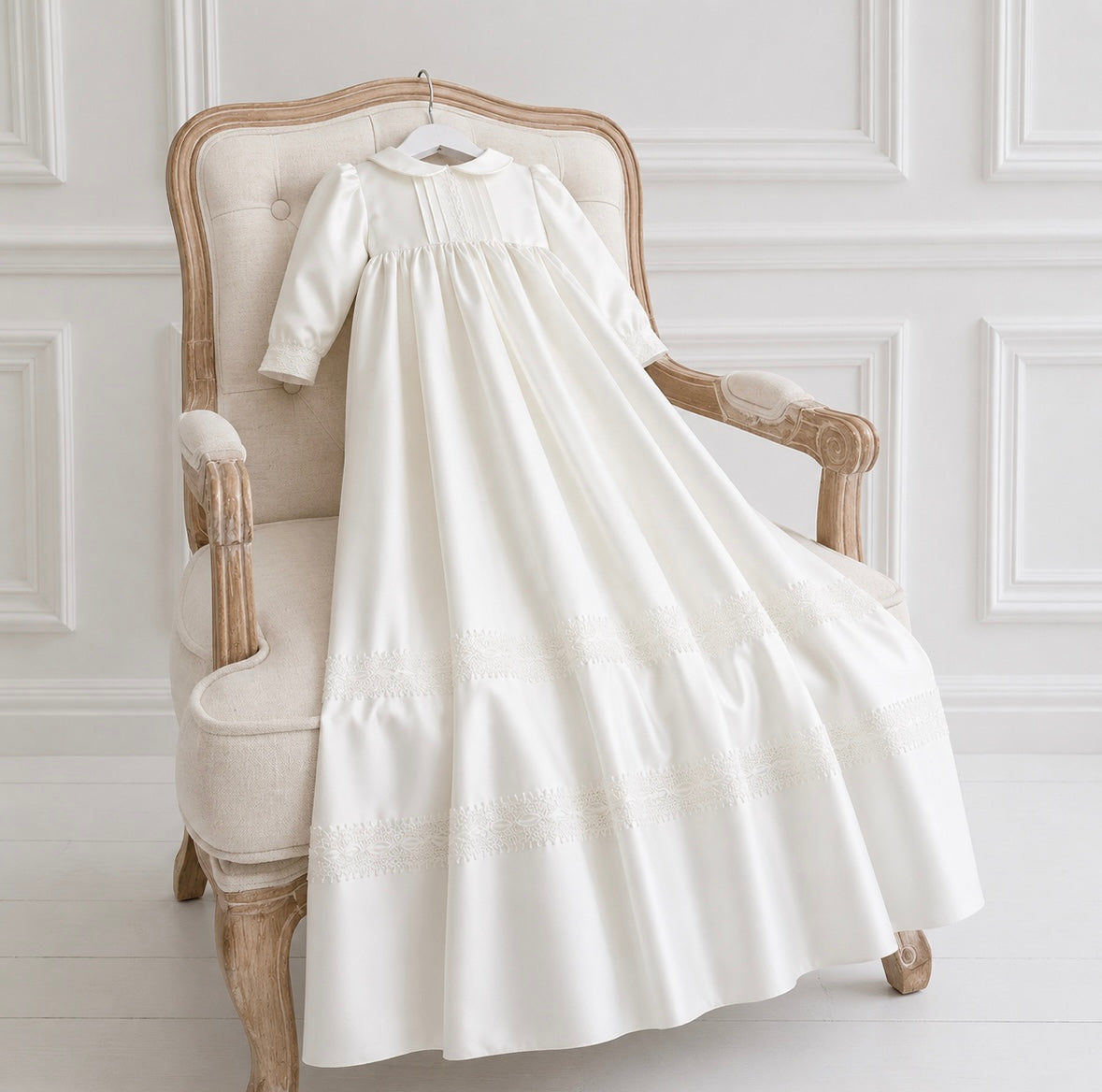 PREMIUM COLLECTION - Unisex Traditional Ivory long sleeved Christening Gown