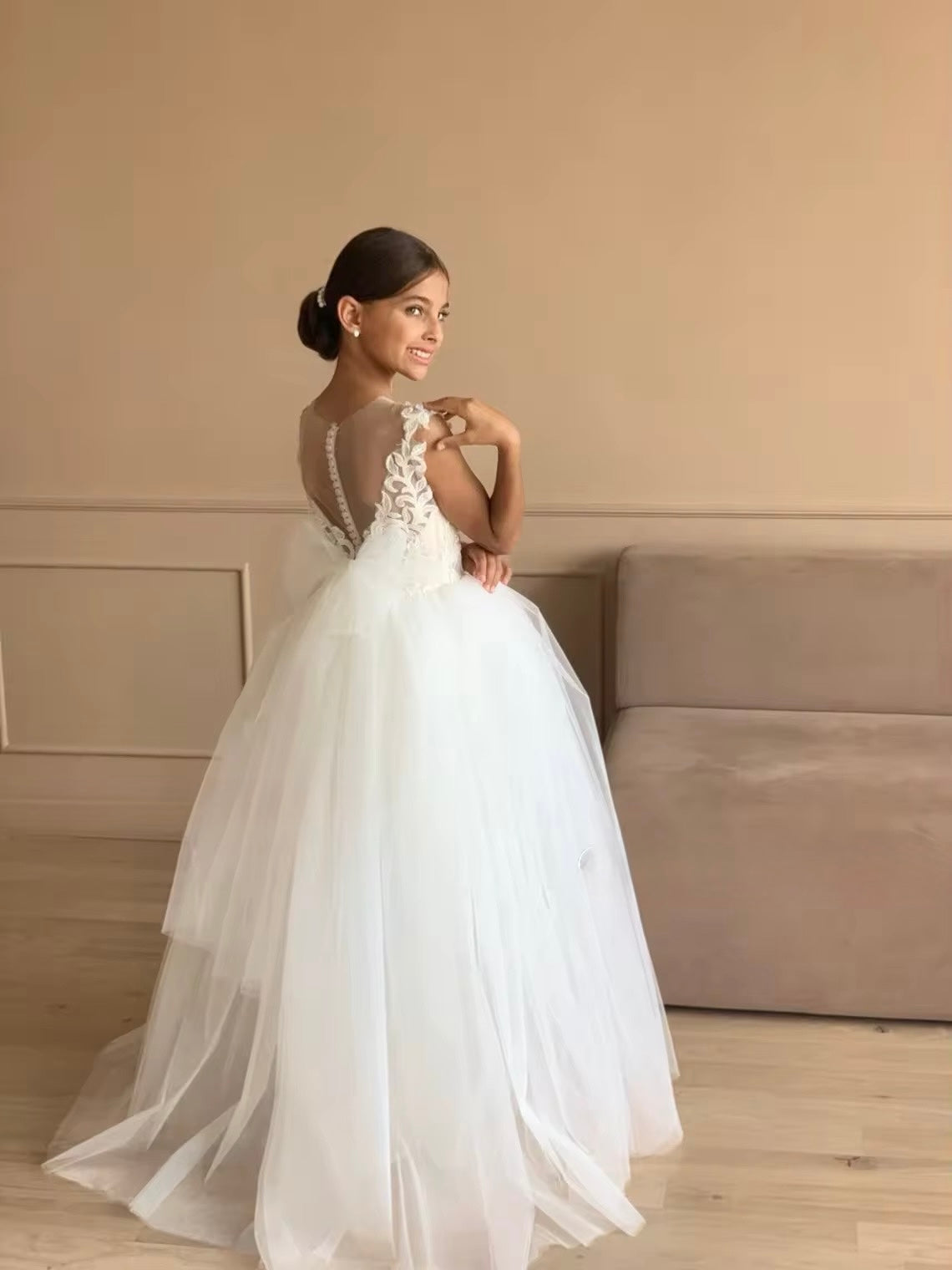 Tiffany Flower Girl/Holy Communion Dress - Elegant Lace & Tulle