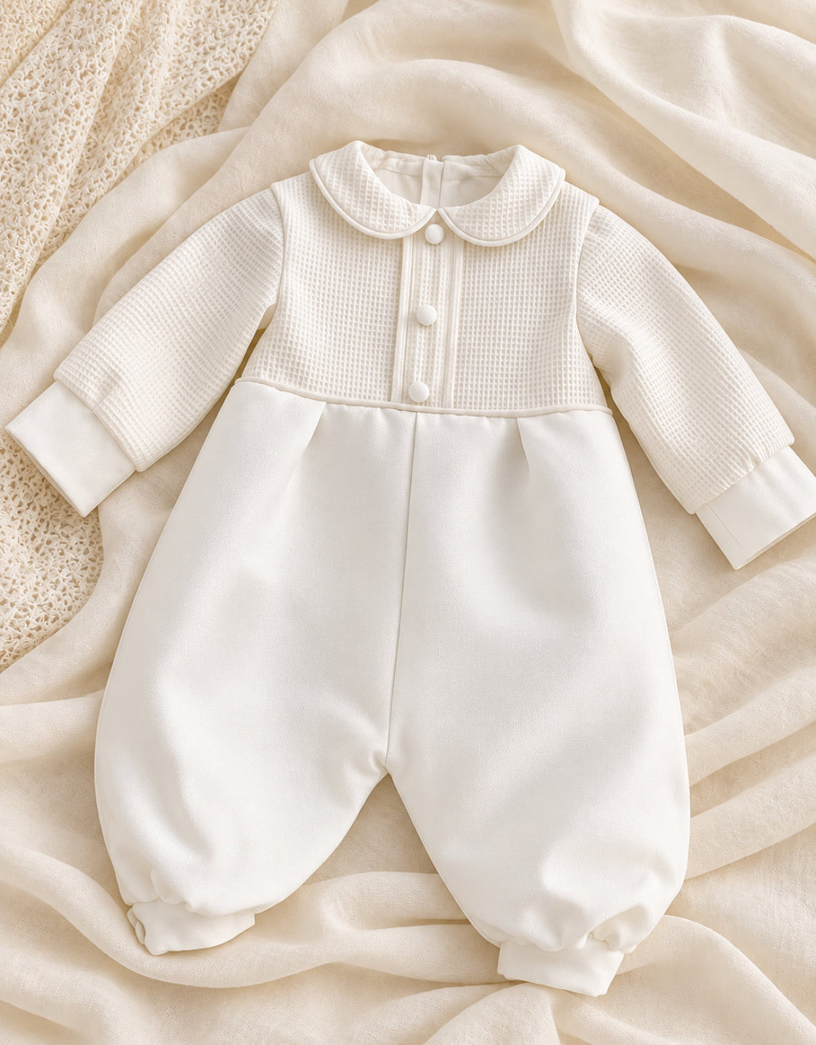 PREMIUM COLLECTION Jacob - Ivory Mikado Christening Romper Set
