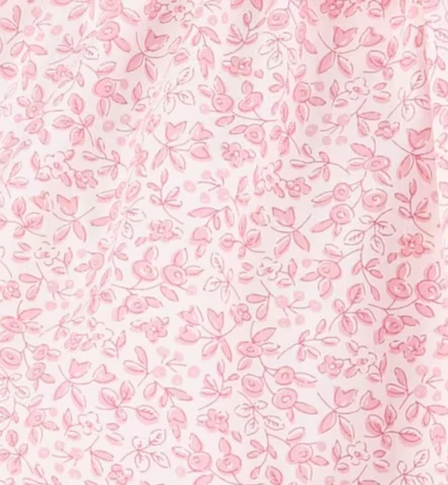 Spanish Style Pink Floral Baby Romper Dress with Peter Pan Collar & Bloomers