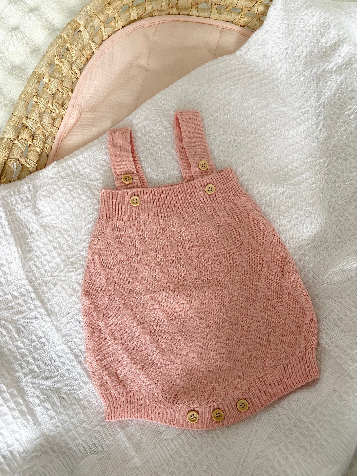 Pink Two-Piece Knitted Romper Set for Baby Girls