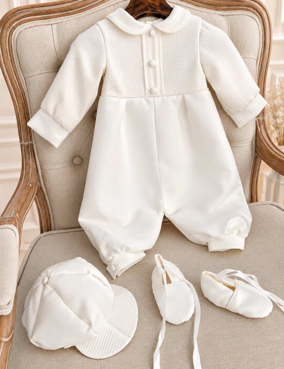 PREMIUM COLLECTION Jacob - Ivory Mikado Christening Romper Set