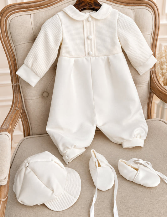 PREMIUM COLLECTION Jacob - Ivory Mikado Christening Romper Set