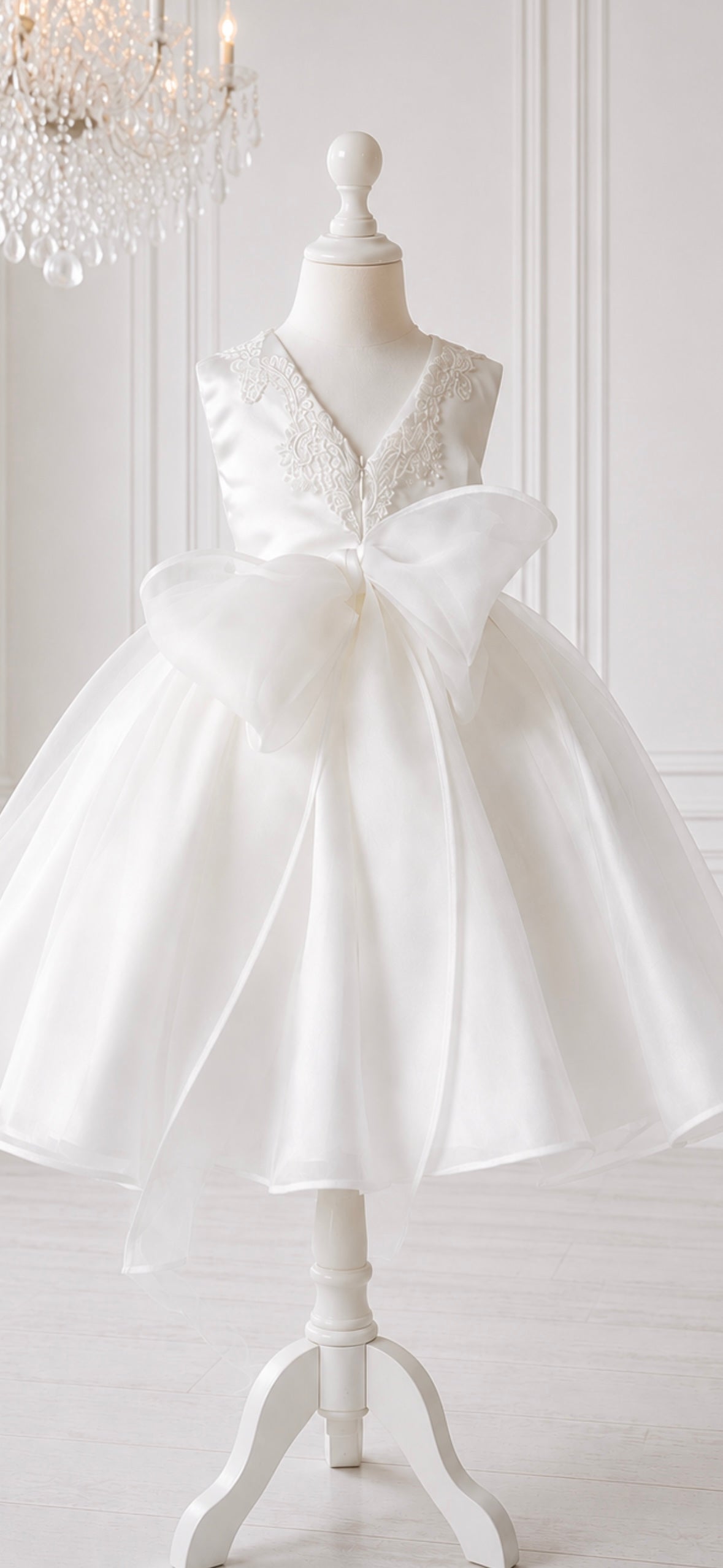 Amelia - PREMIUM COLLECTION Girls Ivory/Crystal Embellished Christening/Flower Girl Dress & Soft Elastic lace matching headband.