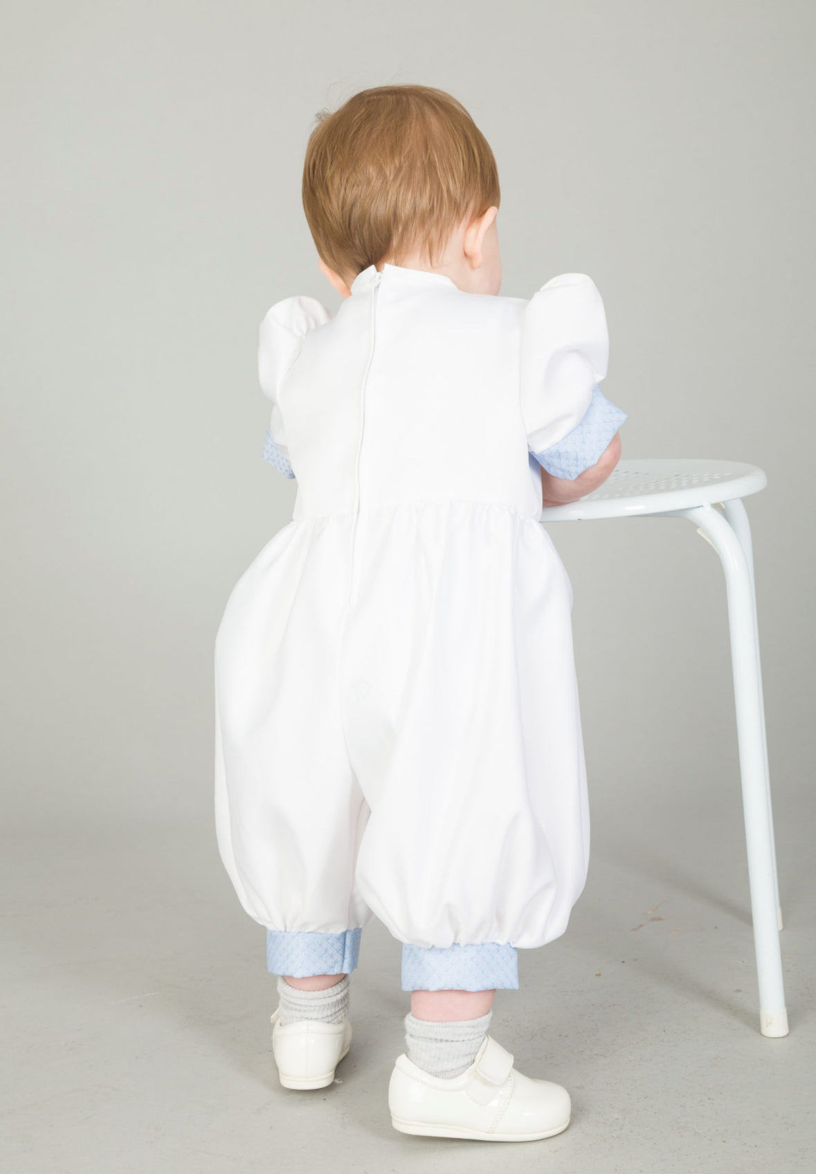 Baby Boys Christening Romper - White & Blue