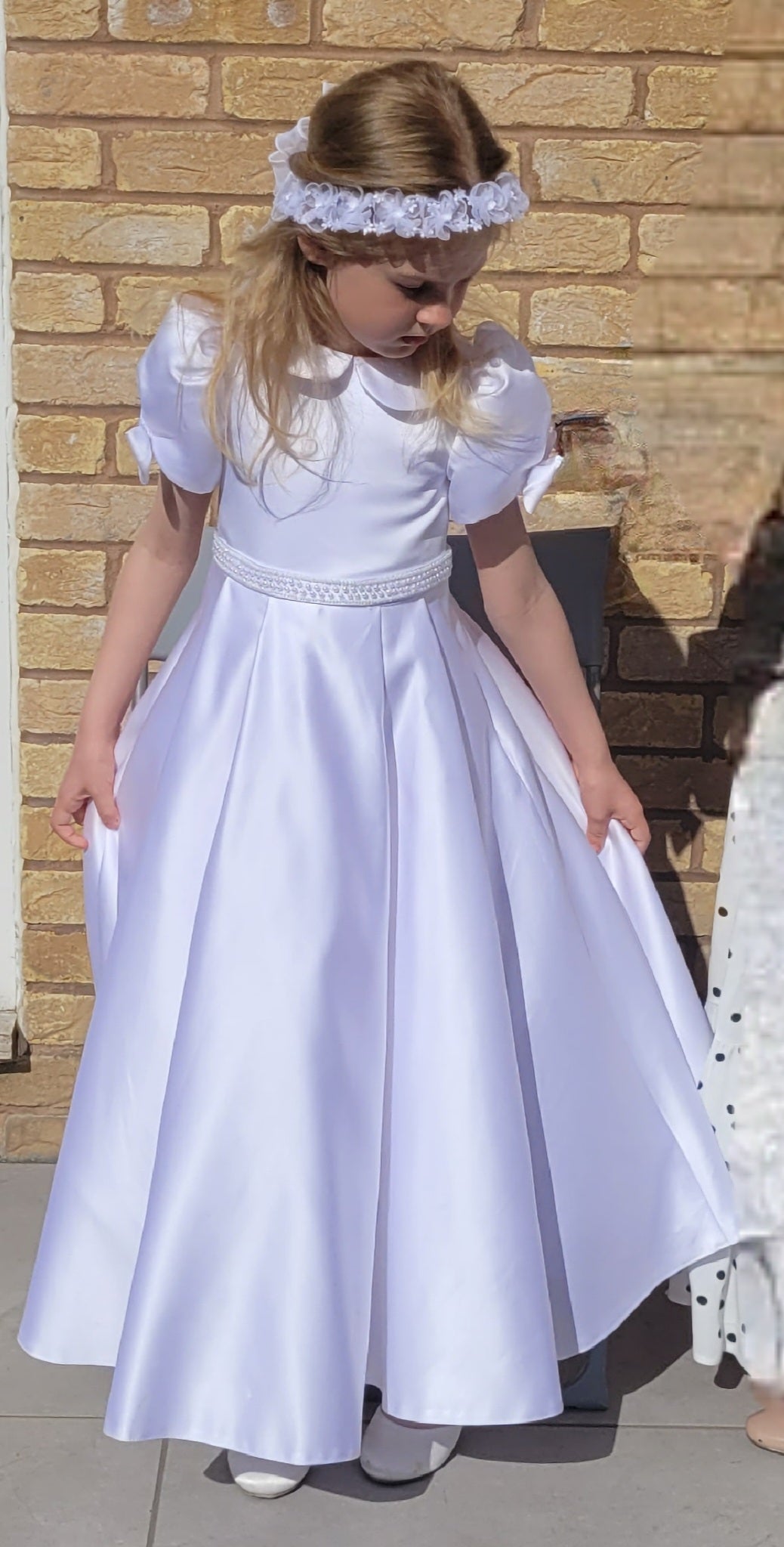 Lucia - Holy Communion Dress Ages 7-11 Years - White Satin & Pearl Trim