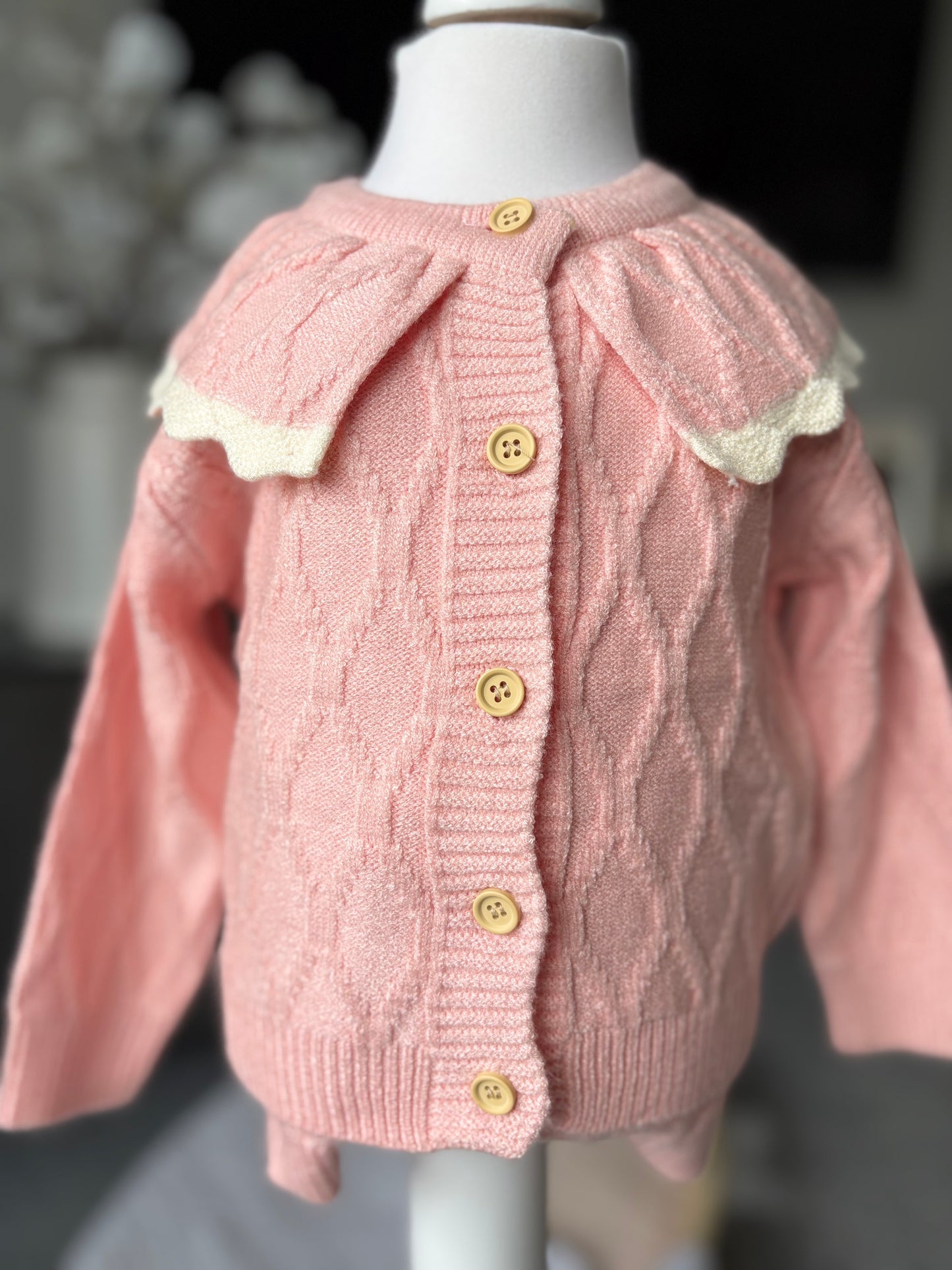 Pink Two-Piece Knitted Romper Set for Baby Girls