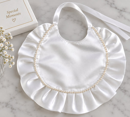 Ivory Light Satin Bib with Pearls
