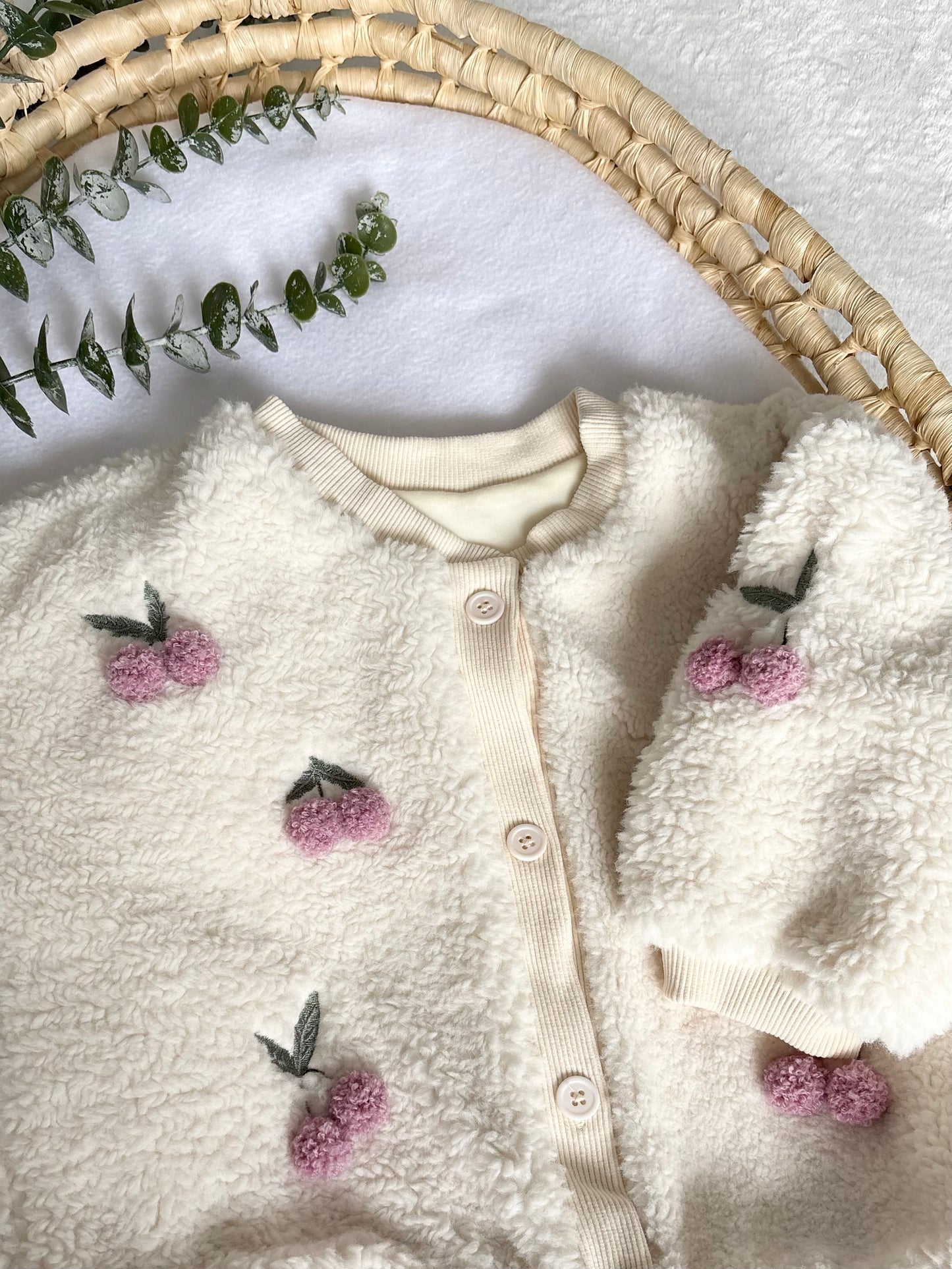 Girls Cherry Fleece Embroidered Jacket