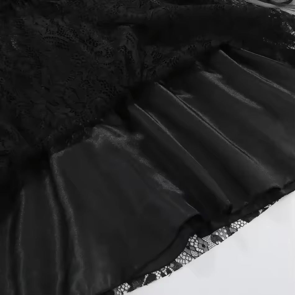 Girls Gothic Black Lace Dress, Halloween Witch Costume, Black Gothic Princess Dress, Spooky Party Outfit