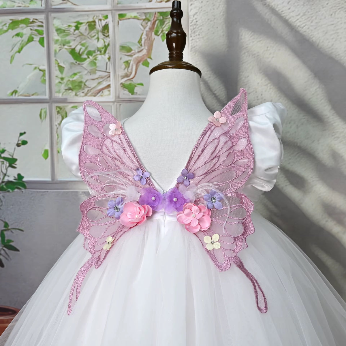 Girls Pastel Floral Butterfly Dress | Flower Girl Wedding Dress | Princess Party Dress