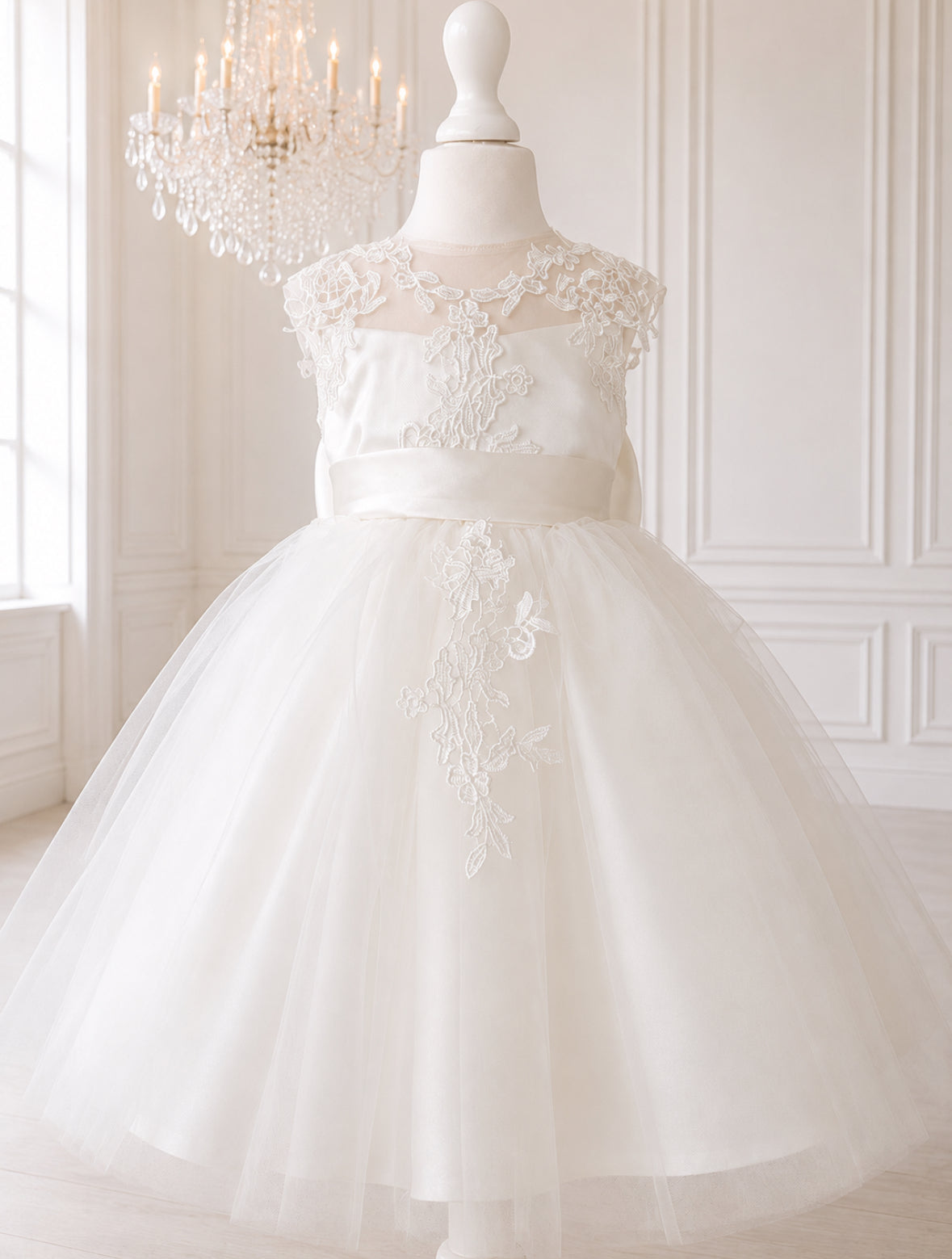PREMIUM COLLECTION - Alice - Handmade Ivory & Lace Flower Girl Dress Matching Headband Available