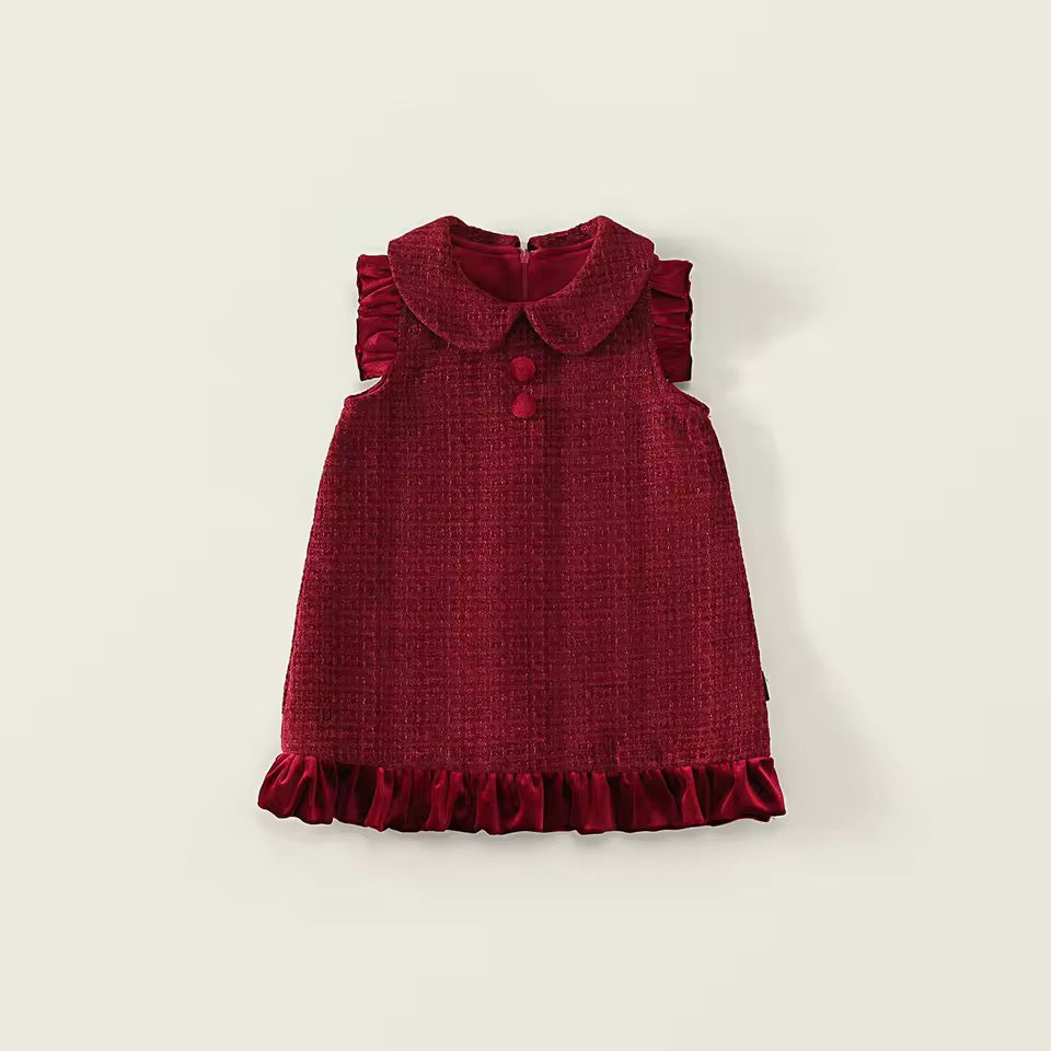 Girls Red Soft Velour Pinafore Dress - perfect for Christmas