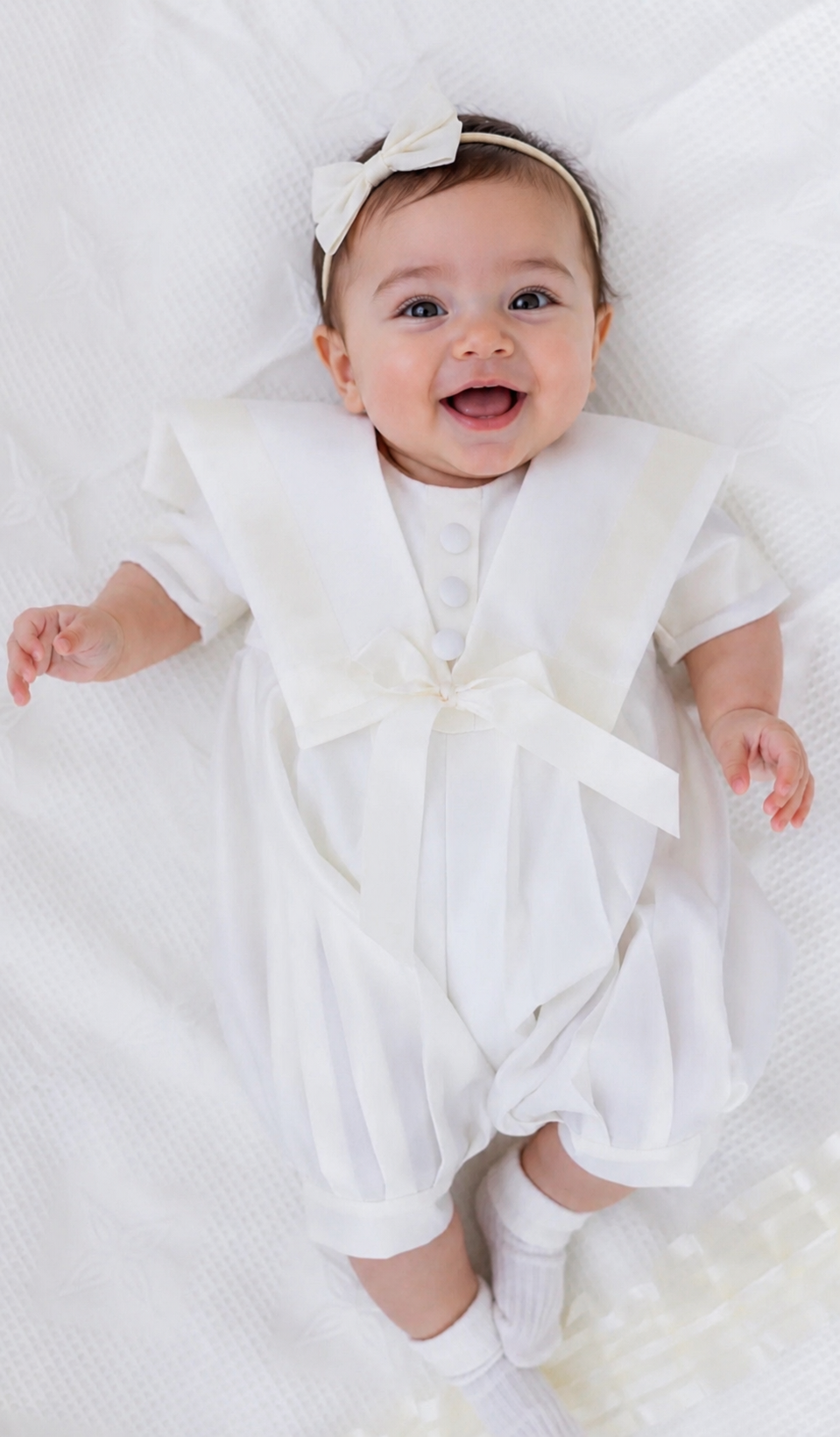 Baby Boys Christening - 2 Piece Romper & Hat White or Ivory