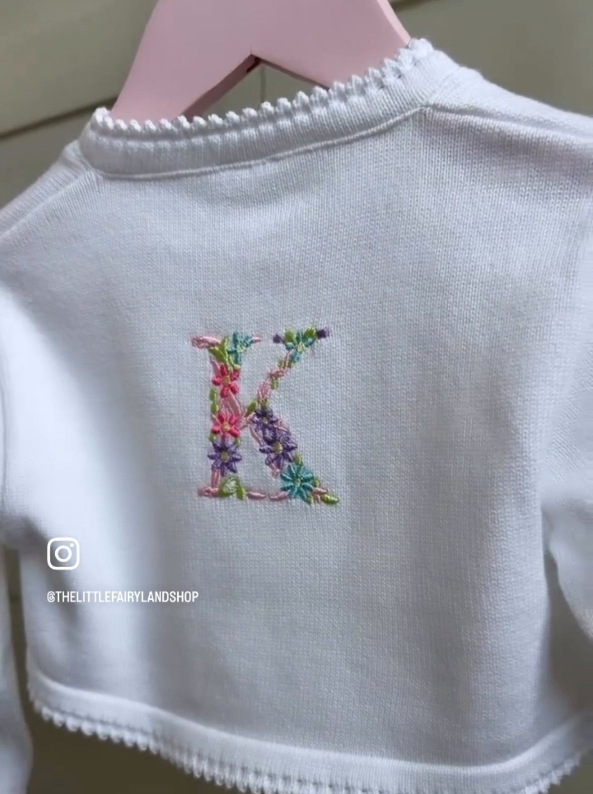 Girls Personalised White Cardigan/Bolero with Pearl Button