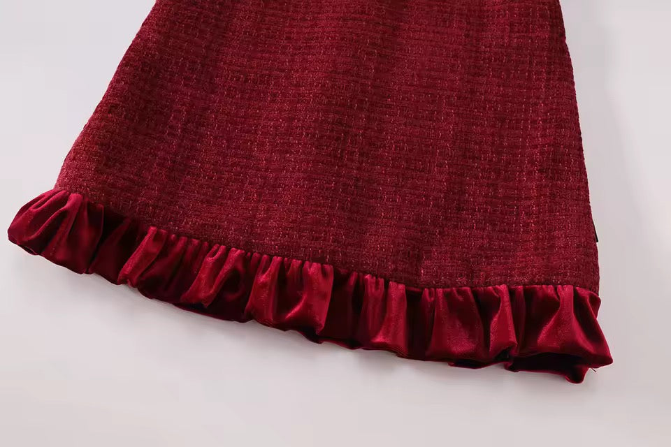 Girls Red Soft Velour Pinafore Dress - perfect for Christmas