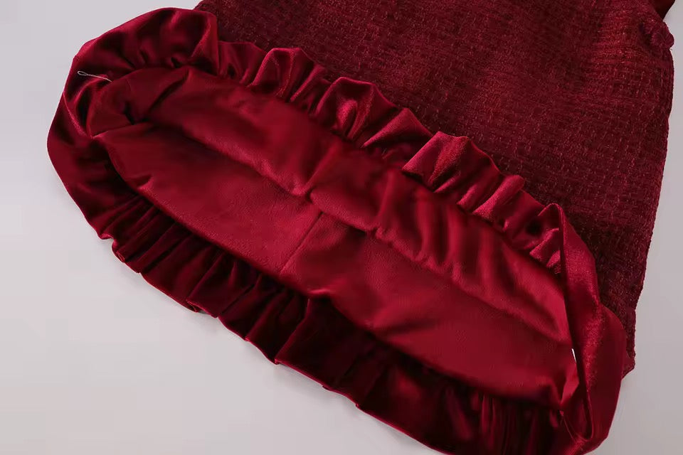 Girls Red Soft Velour Pinafore Dress - perfect for Christmas