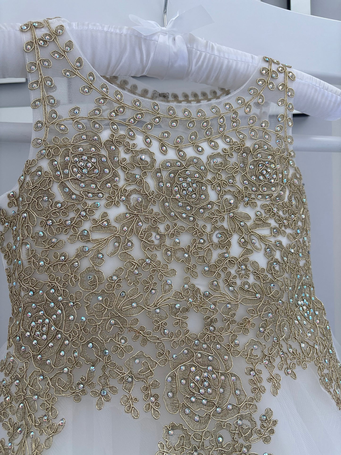 Ellie - Girls Ivory/Gold Dress Age 4 - 12 Years