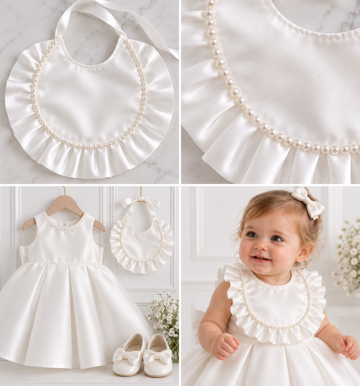 Ivory Light Satin Bib with Pearls