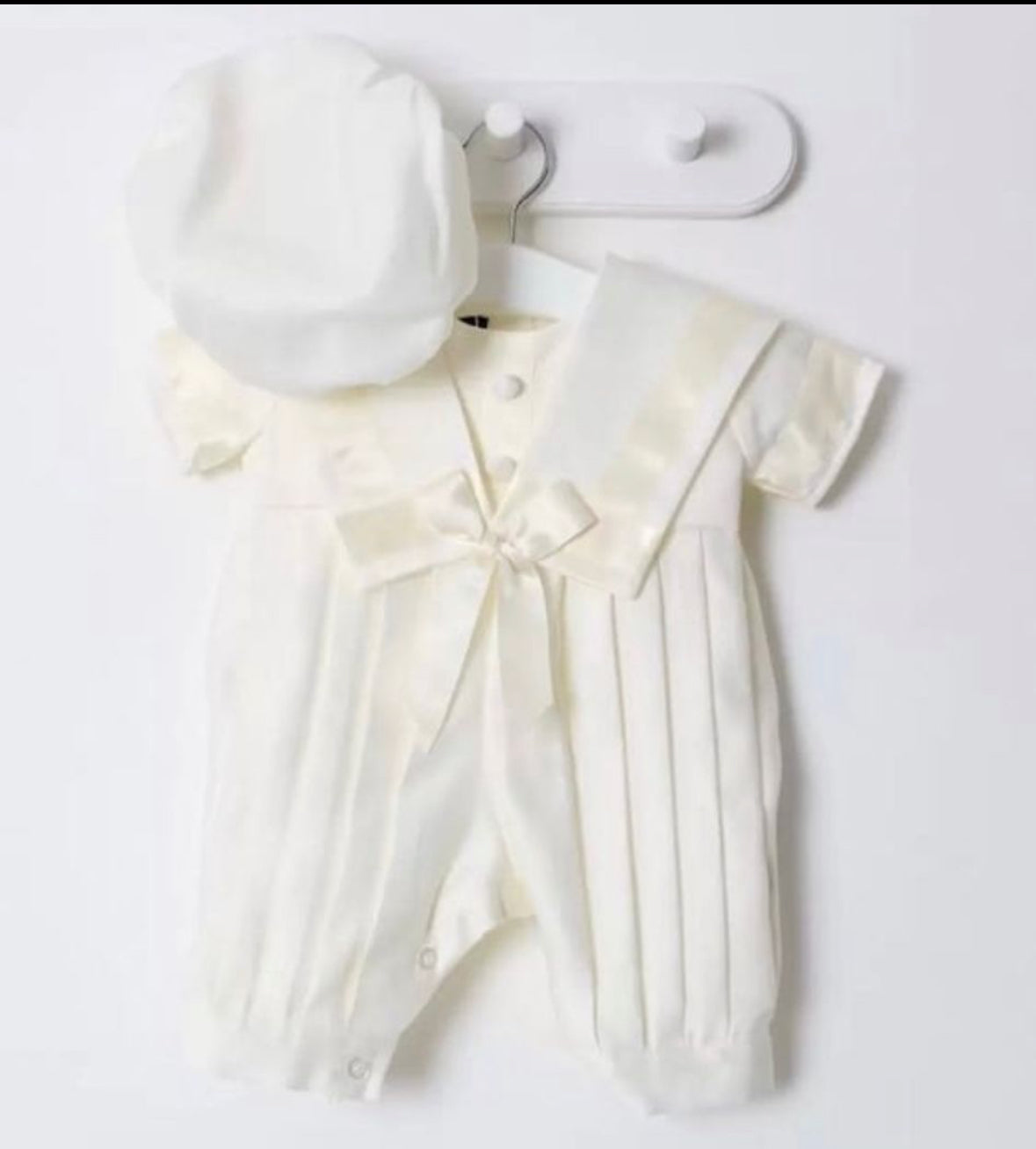 Baby Boys Christening - 2 Piece Romper & Hat White or Ivory