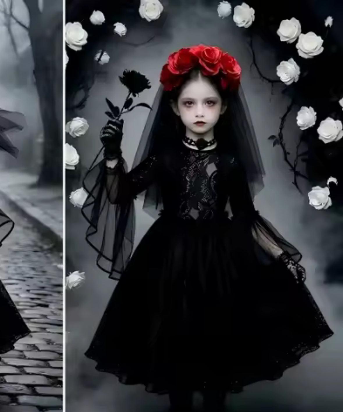 Girls Gothic Black Lace Dress, Halloween Witch Costume, Black Gothic Princess Dress, Spooky Party Outfit