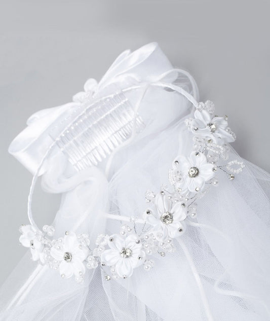 Girls Floral & Crystal Tulle Veil