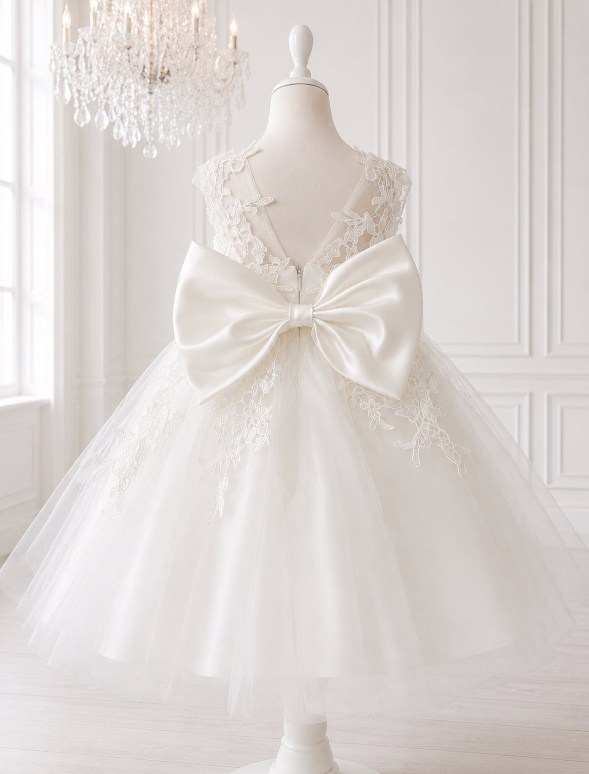 PREMIUM COLLECTION - Alice - Handmade Ivory & Lace Flower Girl Dress Matching Headband Available