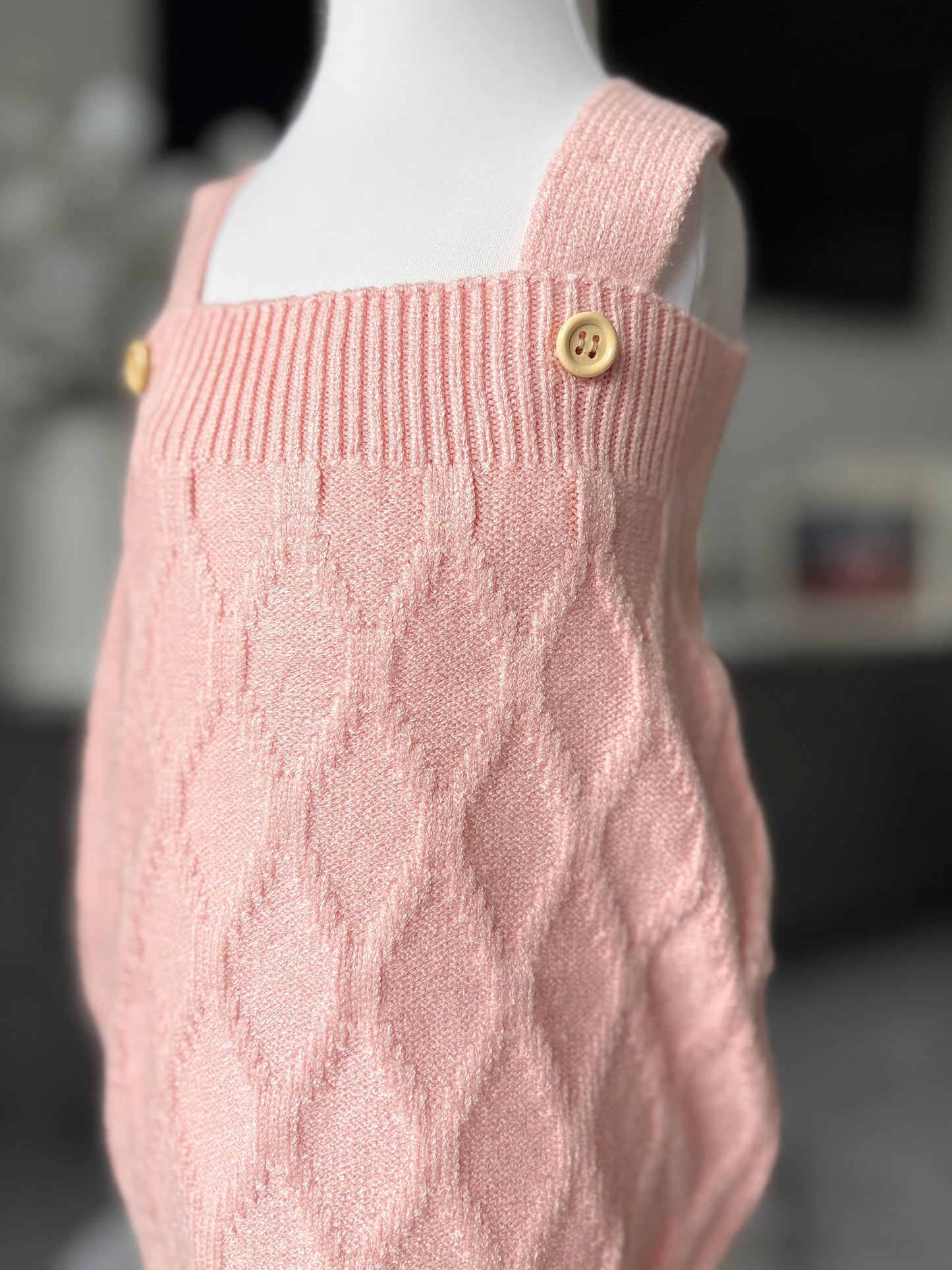 Pink Two-Piece Knitted Romper Set for Baby Girls