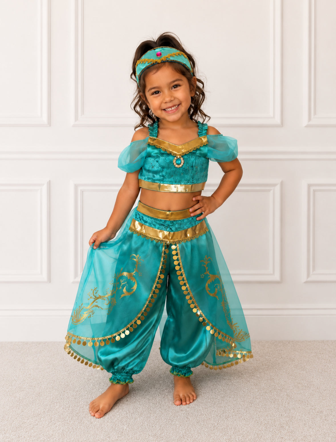 Little Girl’s Princess Jasmine Costume – Perfect for Dress-Up, Birthdays & Halloween, Shoes available separately.