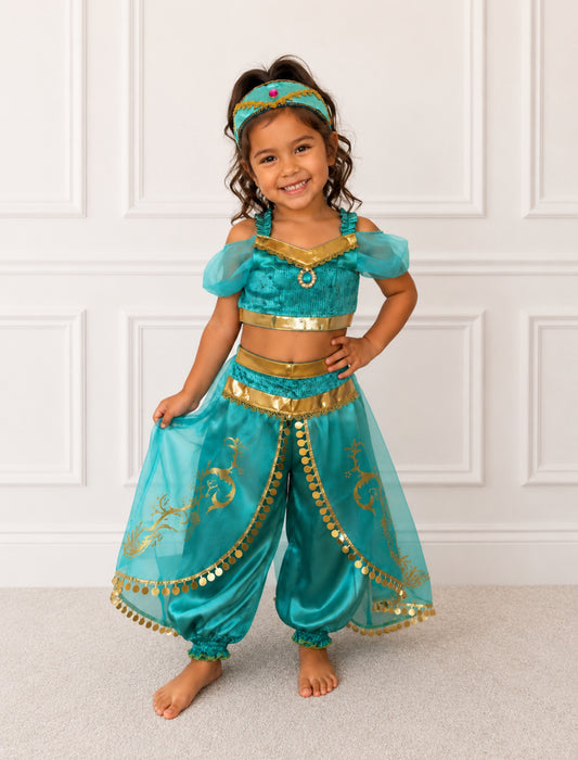 Little Girl’s Princess Jasmine Costume – Perfect for Dress-Up, Birthdays & Halloween, Shoes available separately.