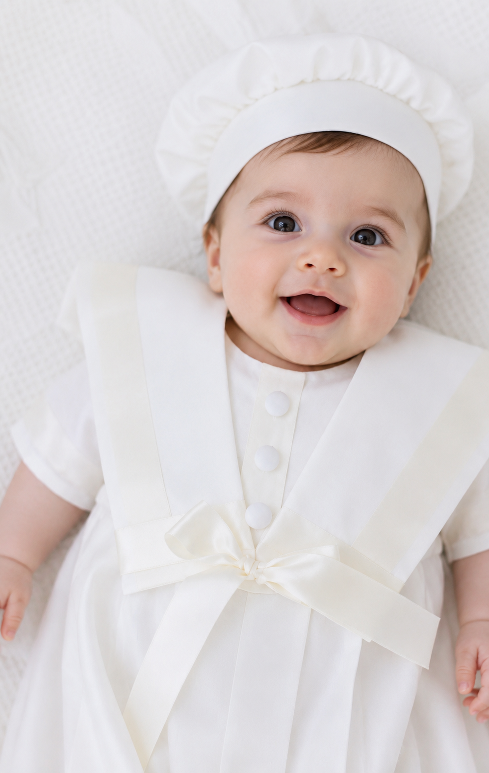 Baby Boys Christening - 2 Piece Romper & Hat White or Ivory