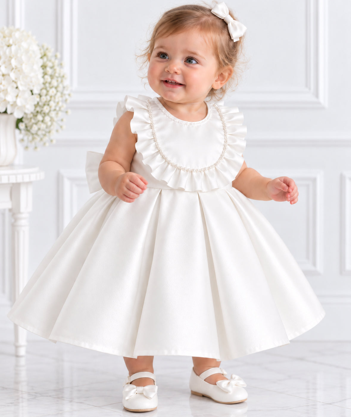 Ivory Light Satin Bib with Pearls
