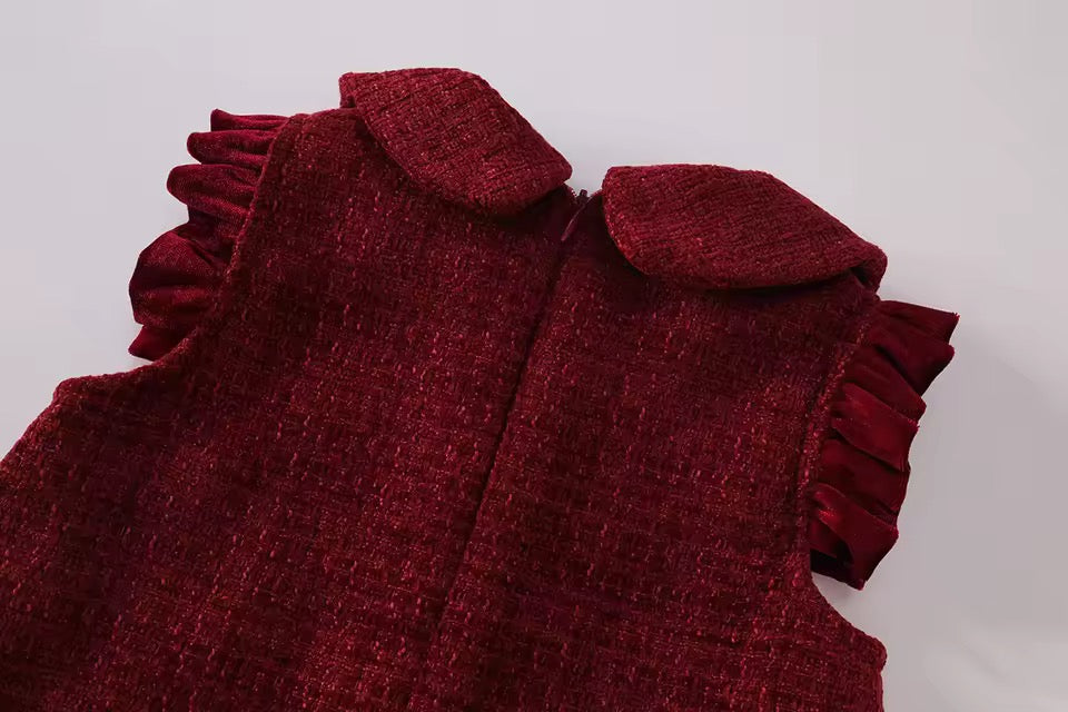 Girls Red Soft Velour Pinafore Dress - perfect for Christmas