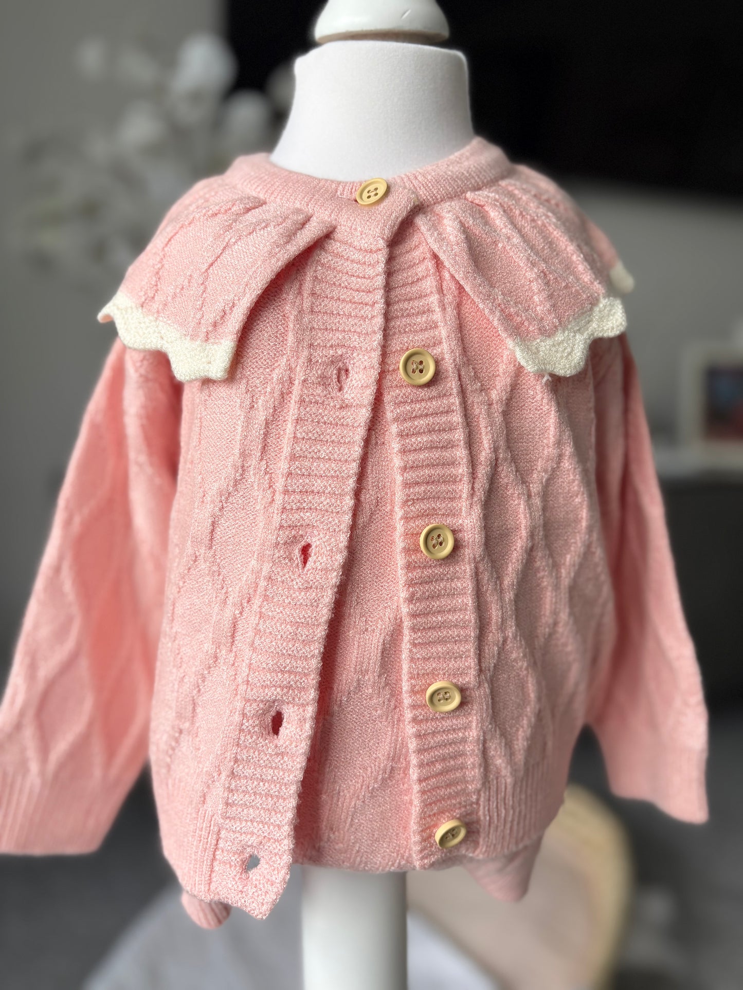 Pink Two-Piece Knitted Romper Set for Baby Girls
